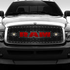 Steel Grille Insert for a Dodge Ram ('02-'05) Red RAM Logo with LED Light Pods
