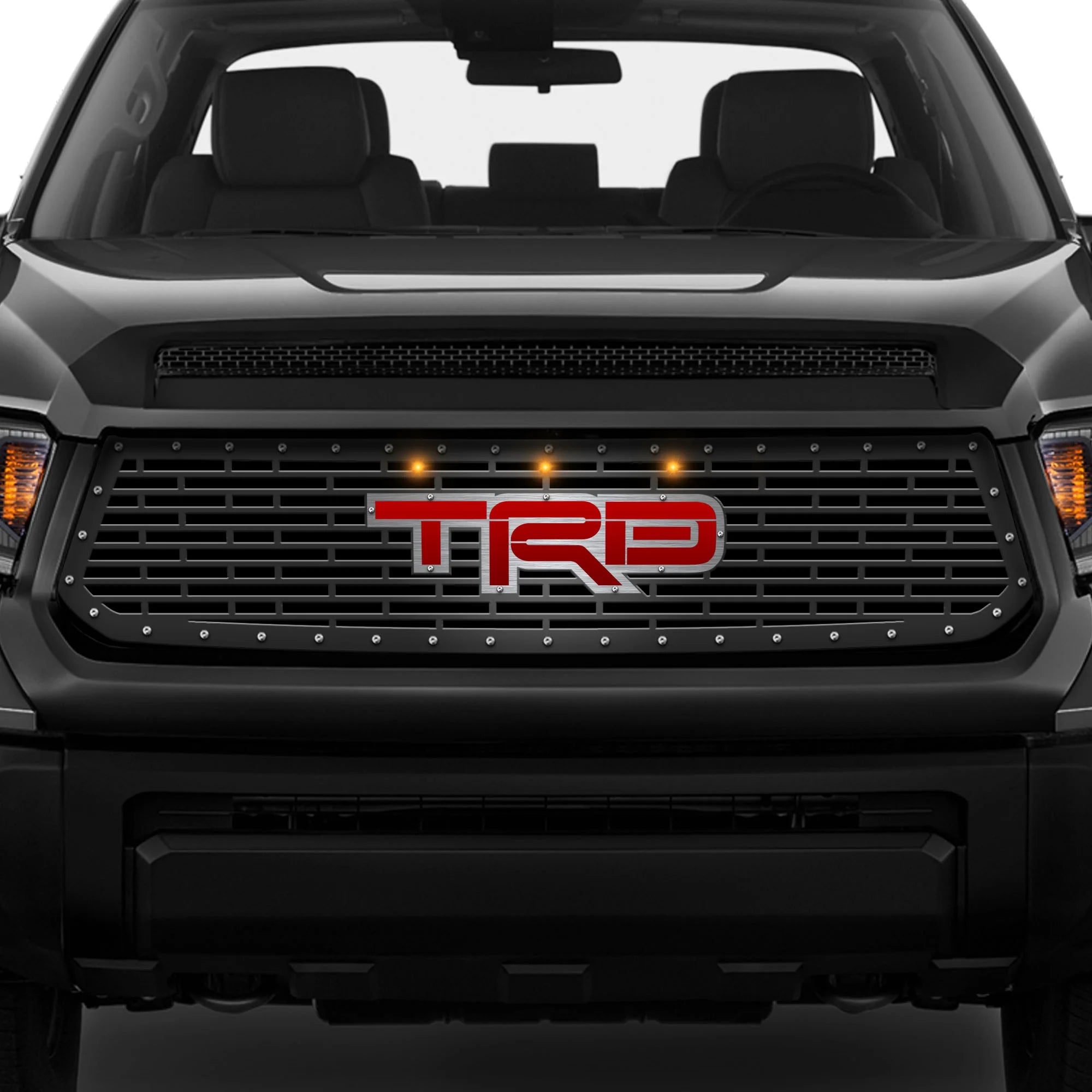 Toyota Tundra Custom Grille ('14-'17) Red & Chrome TRD with 3 Amber Raptor Lights - RacerX Customs | Auto Graphics, Truck Grilles and Accessories