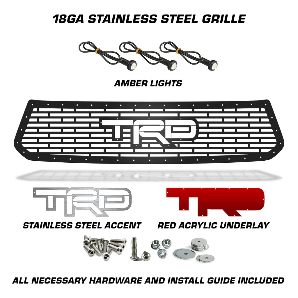Toyota Tundra Custom Grille ('14-'17) Red & Chrome TRD with 3 Amber Raptor Lights - RacerX Customs | Auto Graphics, Truck Grilles and Accessories