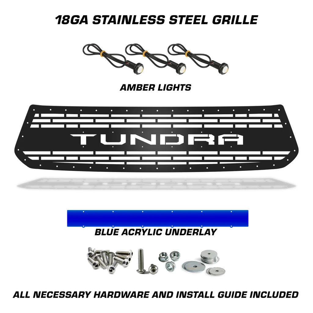 Toyota Tundra Steel Grille ('14-'17) BLUE TUNDRA with LED Lights - RacerX Customs | Auto Graphics, Truck Grilles and Accessories