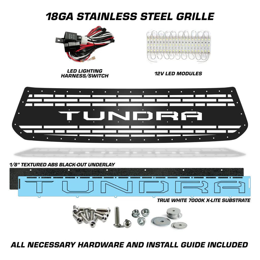 Toyota Tundra Grille ('14-'17) with LED X-Lite - TUNDRA Logo - RacerX Customs | Auto Graphics, Truck Grilles and Accessories