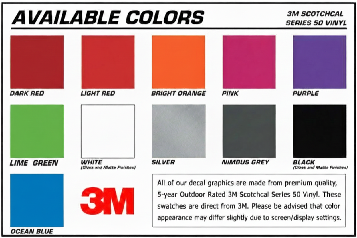 Racing Stripes - Available Colors Chart  