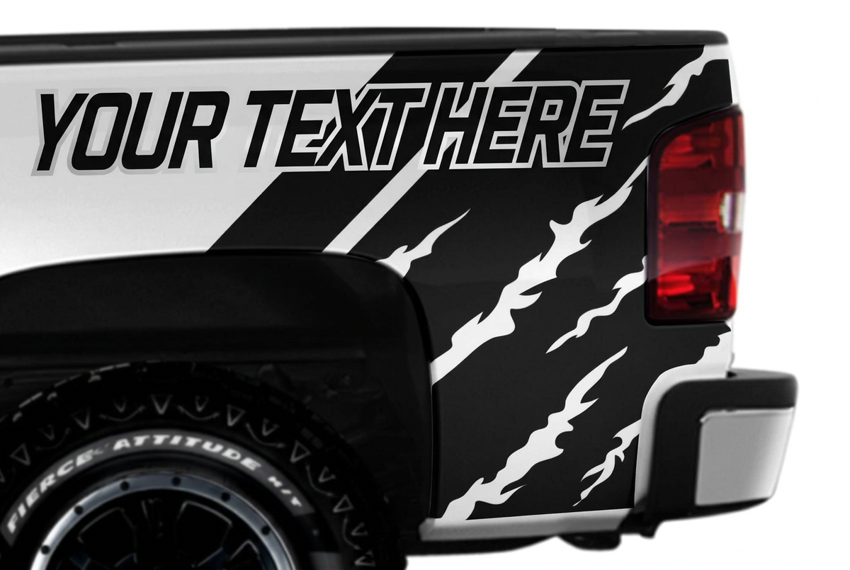 Custom Text Shred Quarter-Panel Decals for 2008–2013 Chevy Silverado Trucks