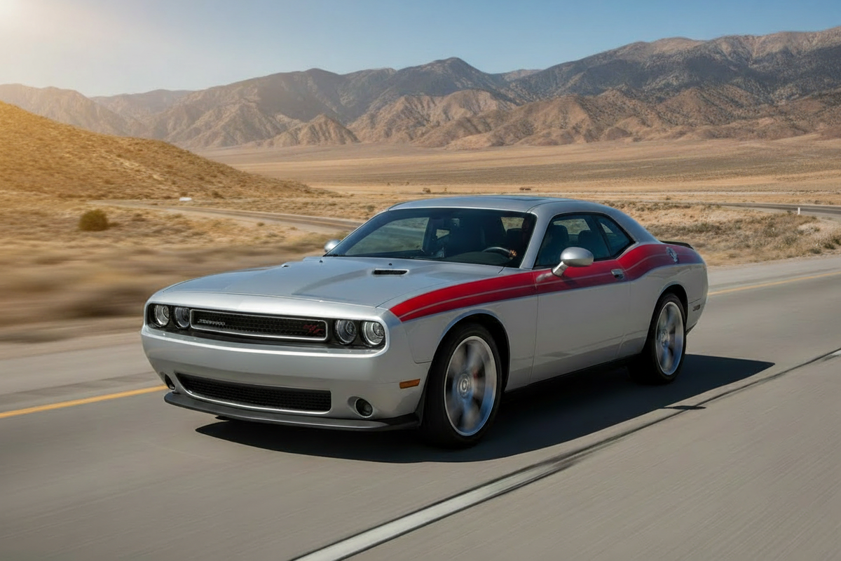 Dodge Challenger Vinyl Stripes Kit ('08-'22) Double Stripes - Silver with Red Stripes - RacerX Customs
