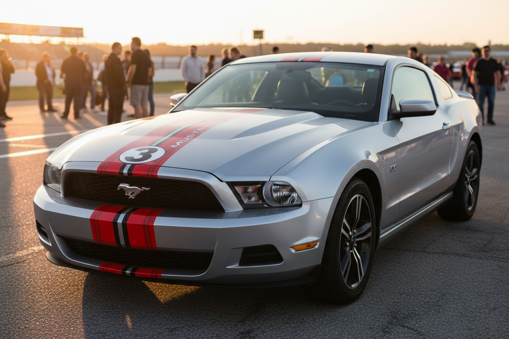 Red Stripes graphics shown on a Ford Mustang CLASSIC - Fun Lifestyle Shot