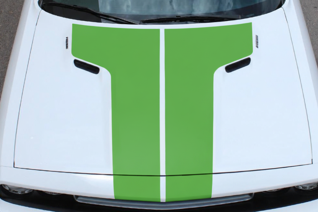 Dodge Challenger - Lime Green Rally Hood Stripes