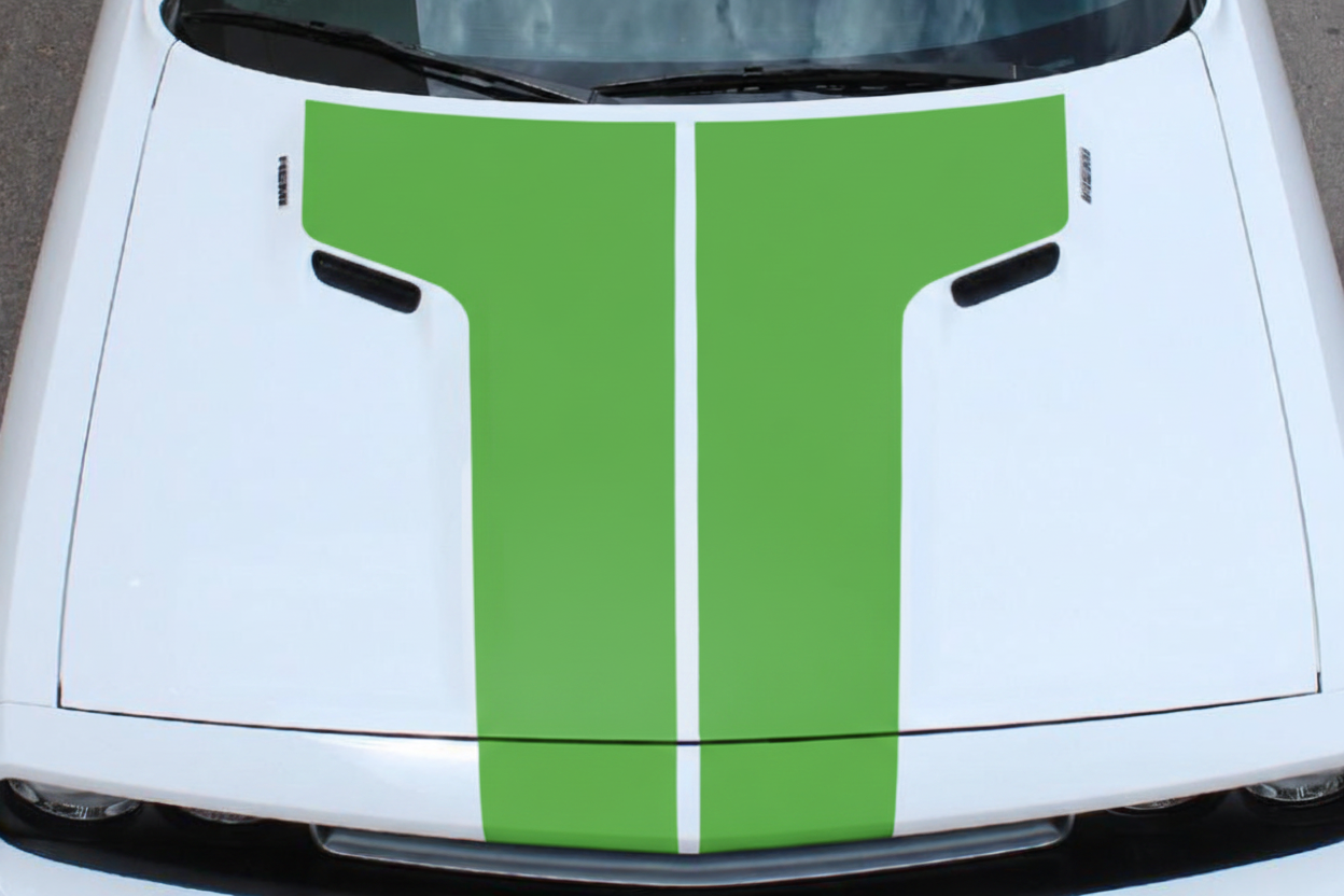 Dodge Challenger - Lime Green Rally Hood Stripes