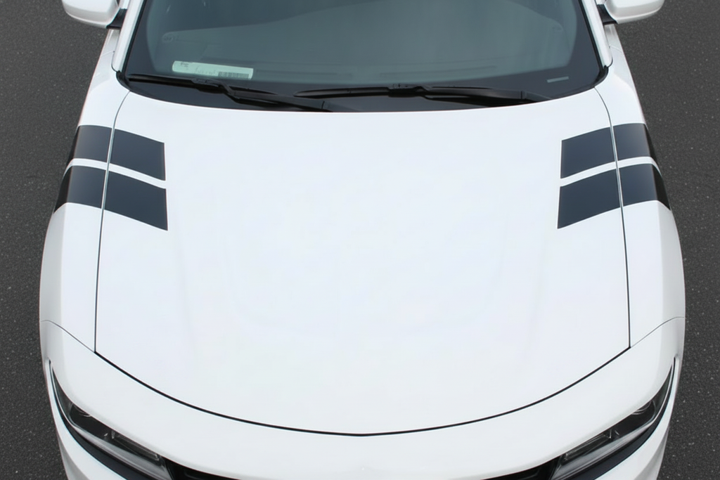 Dodge Charger R/T hash mark vinyl stripes overhead hood view both sides