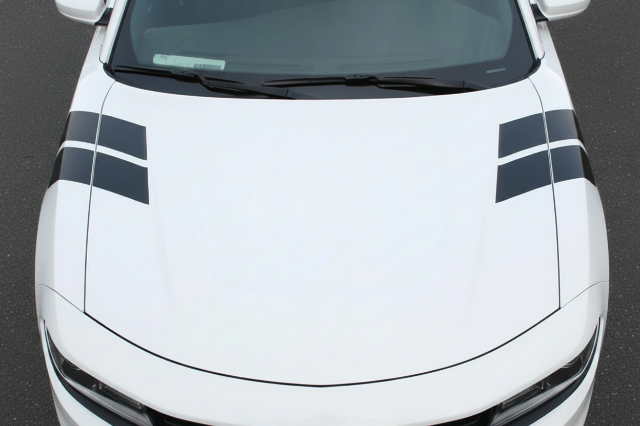 Dodge Charger R/T hash mark vinyl stripes overhead hood view both sides
