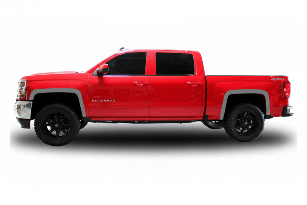 Red Chevy Silverado with Nimbus Gray fender flair trim