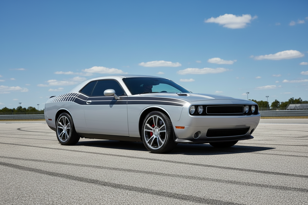 Dodge Challenger Vinyl Stripes Kit Double Strobe - Silver with Black Strobe Stripe - RacerX Customs