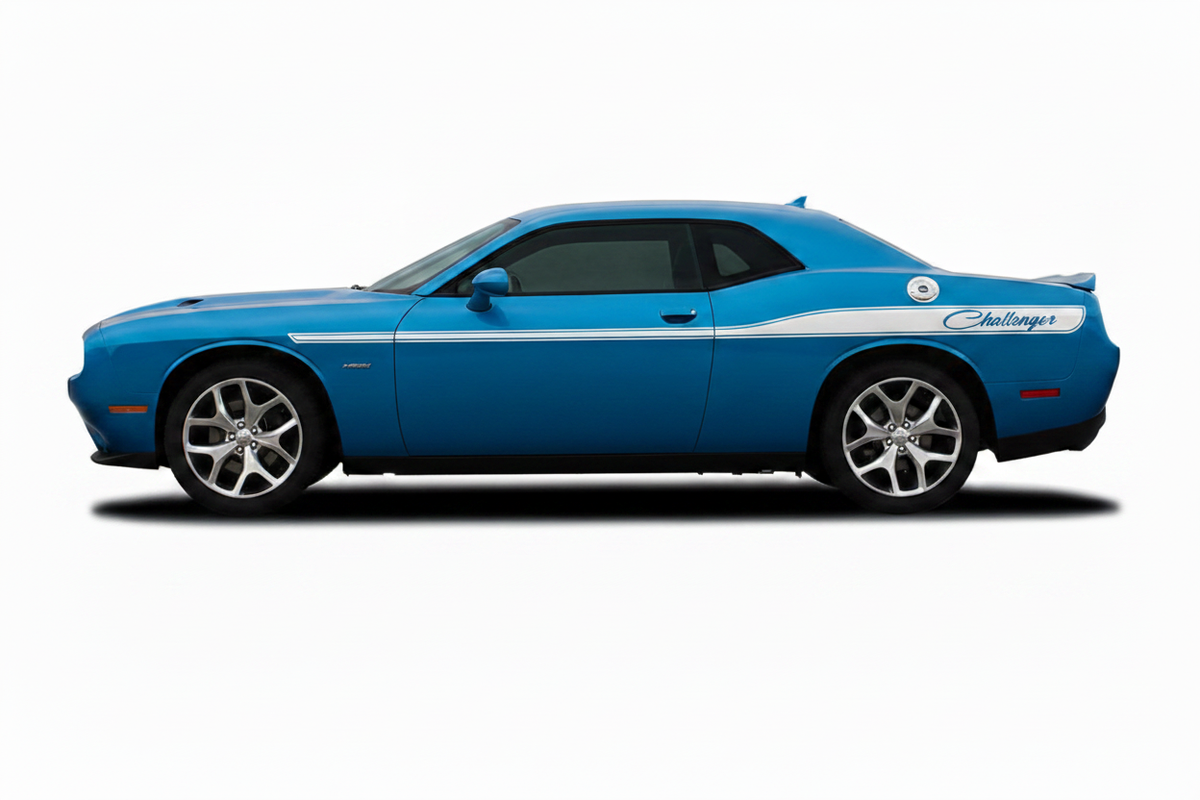 Dodge Challenger Vinyl Stripes Kit - Medium Blue with White Stripe - RacerX Customs