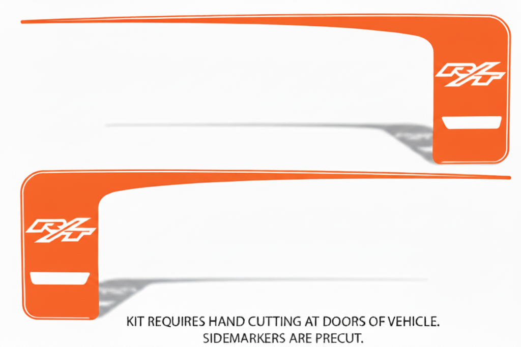 Orange RT rear-side stripe decal kit for 2011–2014 Dodge Charger