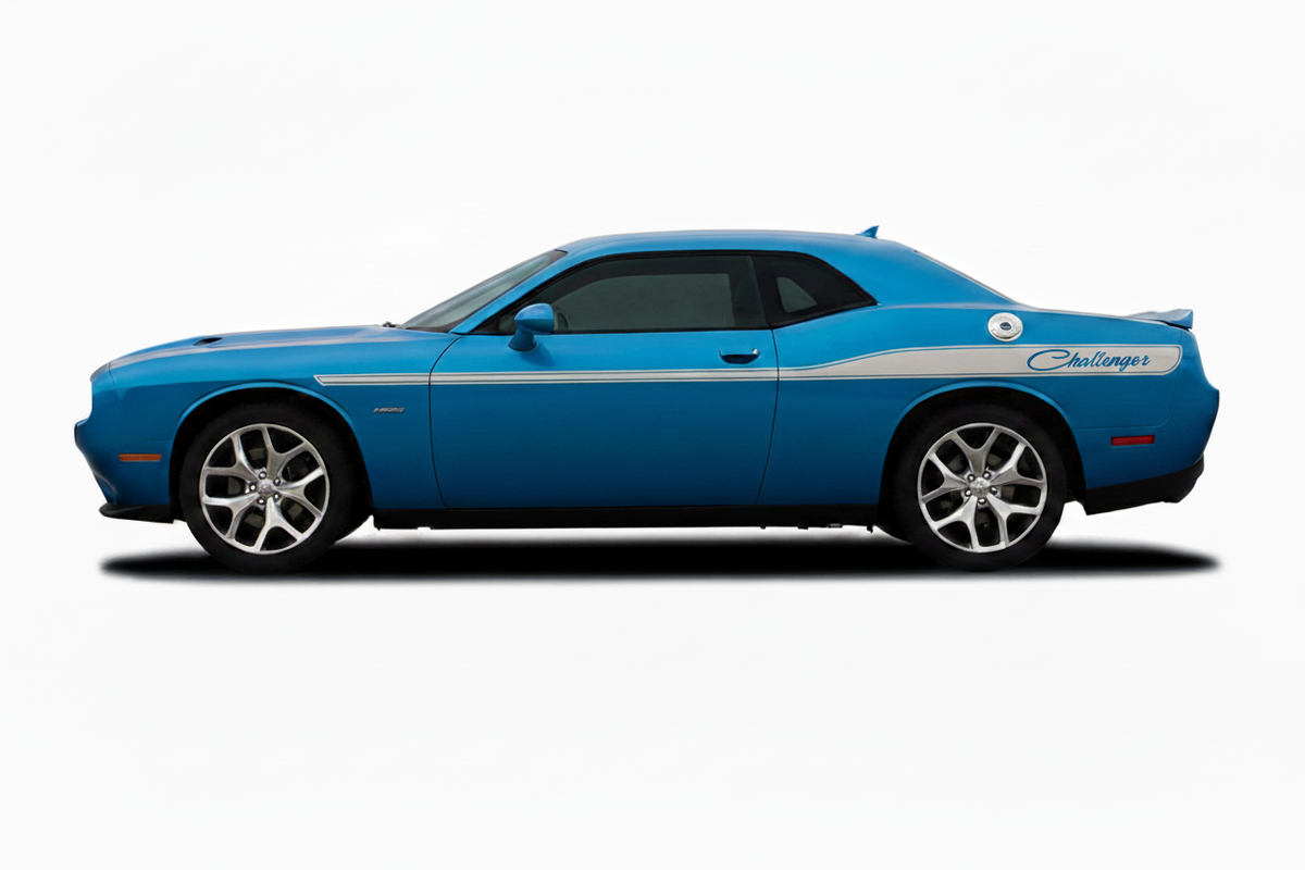 Dodge Challenger Vinyl Stripes Kit - Medium Blue with Silver Stripe - RacerX Customs