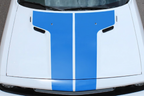 Ocean Blue Rally Hood Stripes on a Dodge Challenger