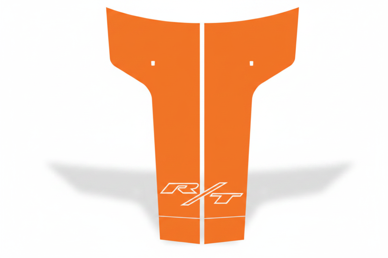 Orange R/T Hood Stripe - White Logo, Soft Shadow