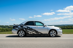 2002-2007 Subaru WRX WRX-Splash vinyl side graphic kit - side profile view on open country road