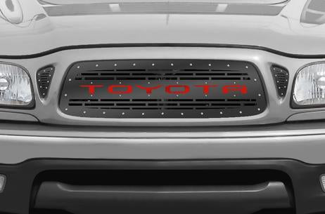 Toyota Tacoma Steel Grill ('01-'04) Red TOYOTA Logo v3 - RacerX Customs | Truck Graphics, Grilles and Accessories