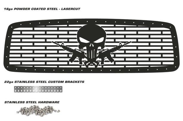 Dodge Ram Steel Grille ('02-'05) AR-15 PUNISHER - RacerX Customs | Truck Graphics, Grilles and Accessories