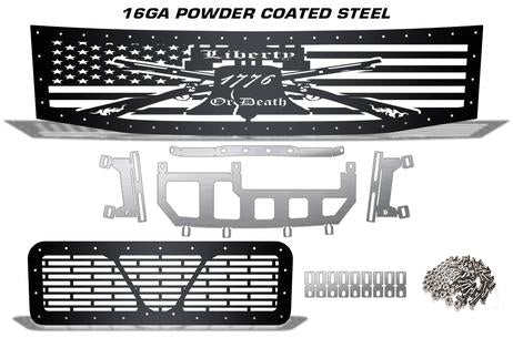 Nissan Titan Grille ('08-'14) Black Steel, LIBERTY or DEATH - RacerX Customs | Truck Graphics, Grilles and Accessories