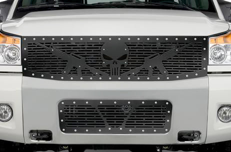 Nissan Armada Grille ('05-'07) Black Steel, AR-15 PUNISHER - RacerX Customs | Truck Graphics, Grilles and Accessories
