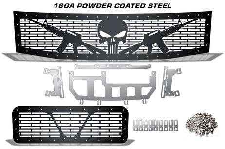 Nissan Titan Grille ('08-'14) Black Steel, AR-15 PUNISHER - RacerX Customs | Truck Graphics, Grilles and Accessories