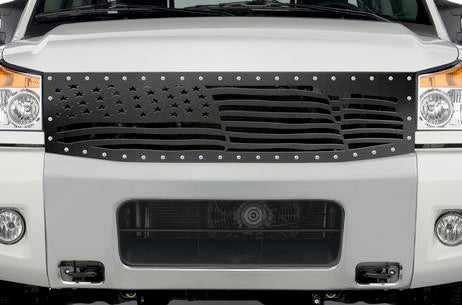 Nissan Armada Grille ('05-'07) Black Steel AMERICAN FLAG - RacerX Customs | Truck Graphics, Grilles and Accessories