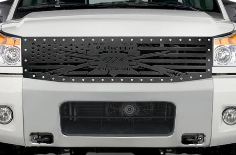 Nissan Armada Grille ('05-'07) Black Steel, LIBERTY OR DEATH - RacerX Customs | Truck Graphics, Grilles and Accessories