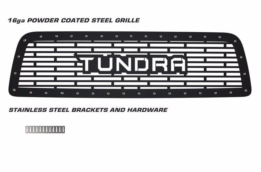 Toyota Tundra Grille ('07-'09) Black Steel, TUNDRA logo - RacerX Customs | Truck Graphics, Grilles and Accessories