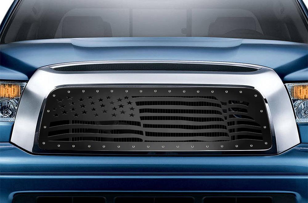 Toyota Tundra Grille ('07-'09) Black Steel, AMERICAN FLAG - RacerX Customs | Truck Graphics, Grilles and Accessories