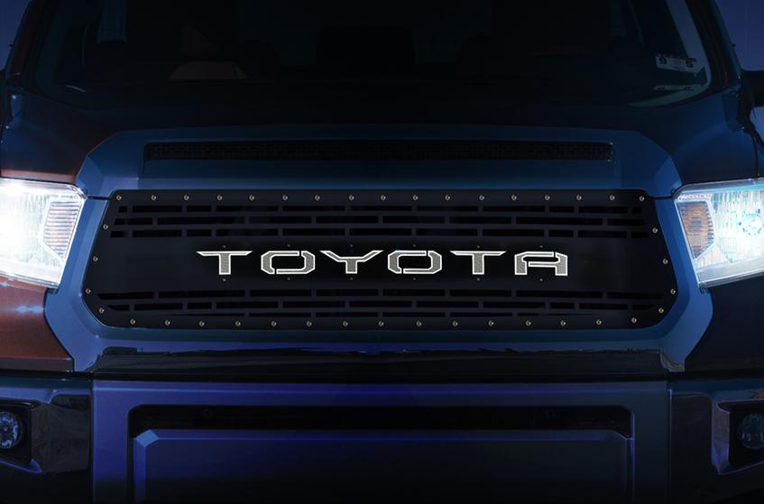Toyota Tundra Grille ('14-'17) with LED X-Lite - TOYOTA Logo - RacerX Customs | Truck Graphics, Grilles and Accessories