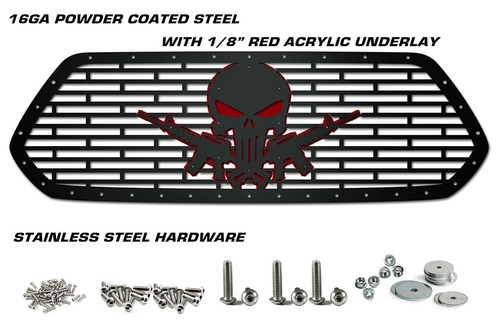 Toyota Tacoma Steel Grille ('16-'17) Red PUNISHER-AR15 - RacerX Customs | Truck Graphics, Grilles and Accessories