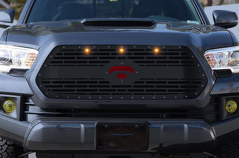 Toyota Tacoma Steel Grille ('16-'17) Red "T" Logo with LED Lights - RacerX Customs | Truck Graphics, Grilles and Accessories