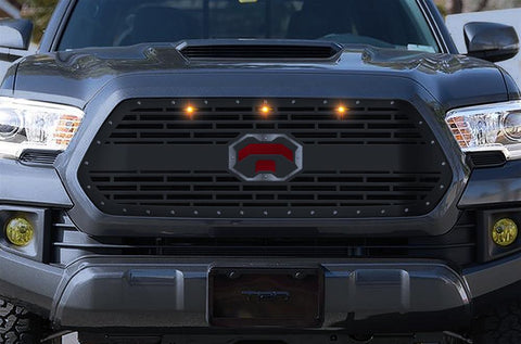 Toyota Tacoma Grille ('16-'17) Red & Silver "T" Logo with LED Lights - RacerX Customs | Truck Graphics, Grilles and Accessories