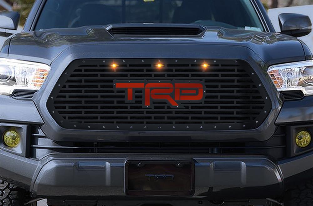 Toyota Tacoma Steel Grille ('16-'17) Red TRD Logo with LED Lights - RacerX Customs | Truck Graphics, Grilles and Accessories