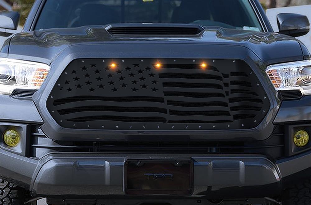 Toyota Tacoma Steel Grille ('16-'17) AMERICAN FLAG with LED Lights - RacerX Customs | Truck Graphics, Grilles and Accessories