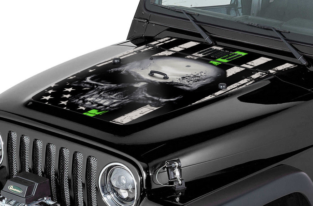 Jeep Wrangler Hood Graphics (1999-2006) THIN GREEN LINE SKULL - RacerX Customs