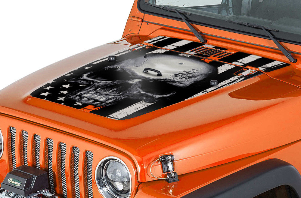Jeep Wrangler Hood Graphics (1999-2006) THIN ORANGE LINE SKULL - RacerX Customs