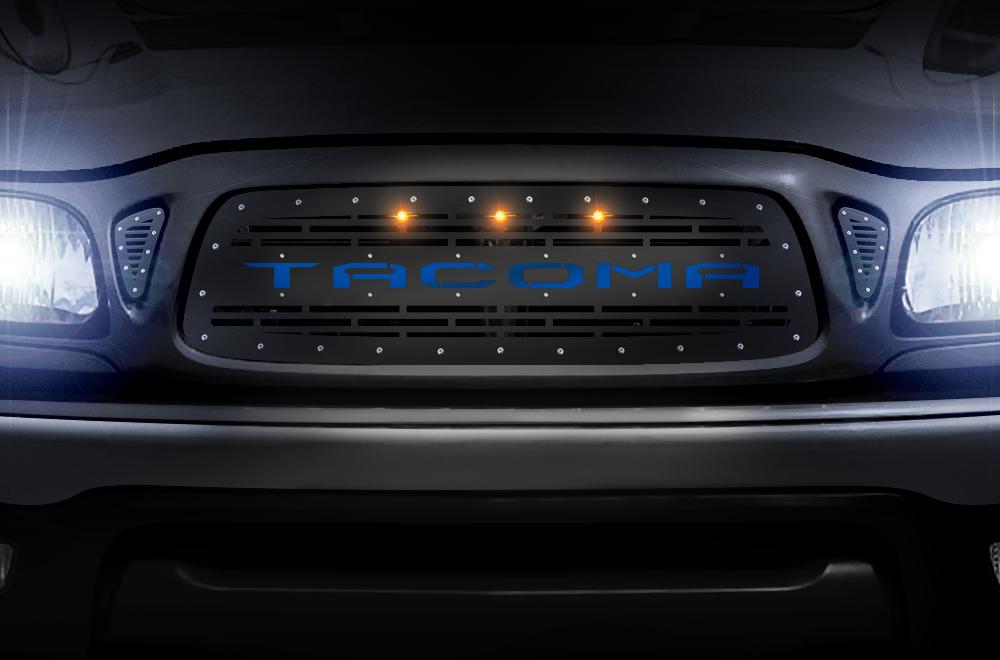 Toyota Tacoma Grille ('01-'04) Blue TACOMA with LED Lights - RacerX Customs