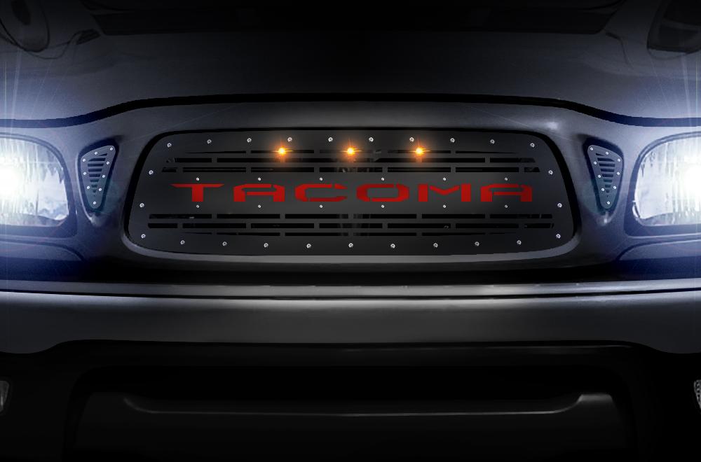Toyota Tacoma Grille ('01-'04) Red TACOMA w/ LED Lights - RacerX Customs