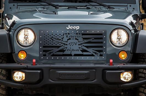Jeep Wrangler Grille ('07-'16) Black Steel - LIBERTY OR DEATH - RacerX Customs | Truck Graphics, Grilles and Accessories