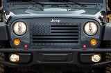 Jeep Wrangler Grille ('07-'16) Black Steel - STARS & STRIPES - RacerX Customs | Truck Graphics, Grilles and Accessories