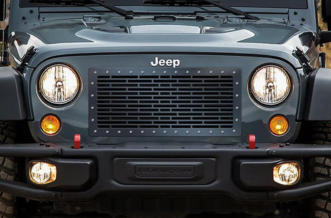 Jeep Wrangler Grille ('07-'16) Black Steel BRICK Pattern - RacerX Customs | Truck Graphics, Grilles and Accessories