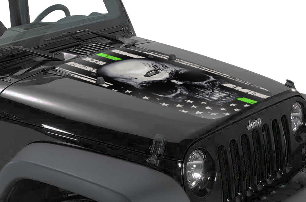 Jeep Wrangler Hood Graphics (2007-2018) THIN GREEN LINE SKULL - RacerX Customs