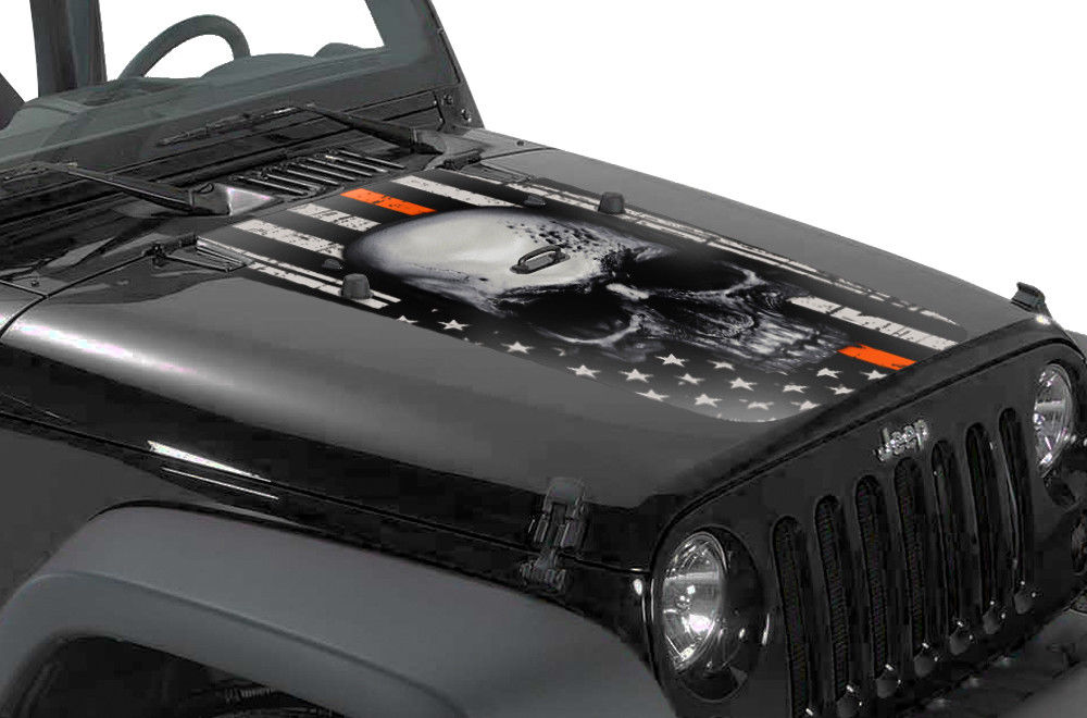Jeep Wrangler Hood Graphics (2007-2018) THIN ORANGE LINE SKULL - RacerX Customs