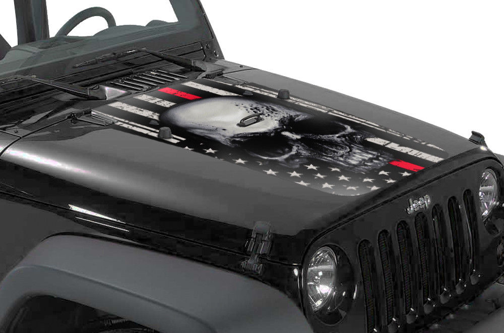 Jeep Wrangler Hood Graphics (2007-2018) THIN RED LINE SKULL - RacerX Customs