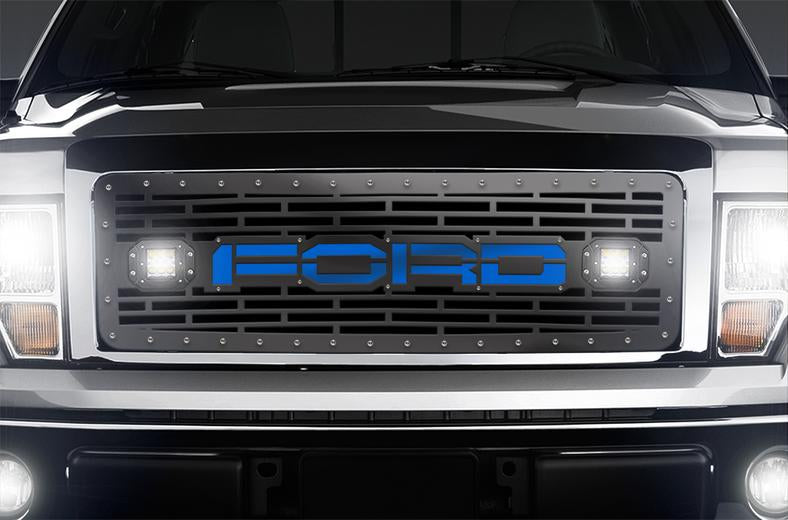 Ford F150 Grille ('09-'14) Blue FORD with LED Light Pods - RacerX Customs