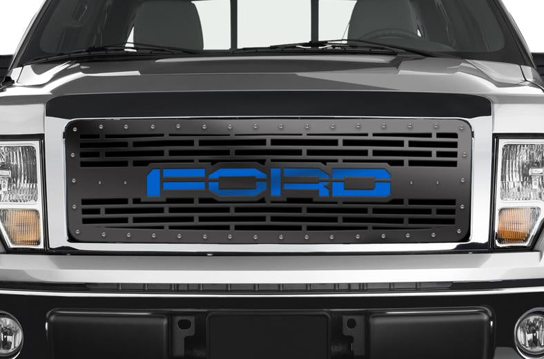 Ford F150 Steel Grille ('09-'14) Blue FORD Logo - RacerX Customs