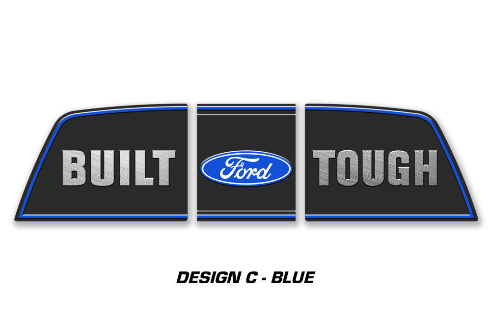 Ford F150 Rear Window Decal Graphics (2009-2014) BUILT FORD TOUGH Blue - RacerX Customs