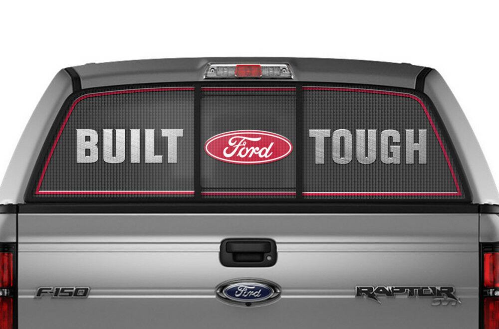 Ford F150 Rear Window Decal Graphics (2009-2014) BUILT FORD TOUGH Red - RacerX Customs